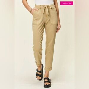 Judy Blue Womens High-Waist Cuffed Denim Joggers Khaki JB88815 Ava